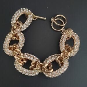Pave Crystal‎ Link Chunky Bracelet Gold Tone with Toggle Closure
